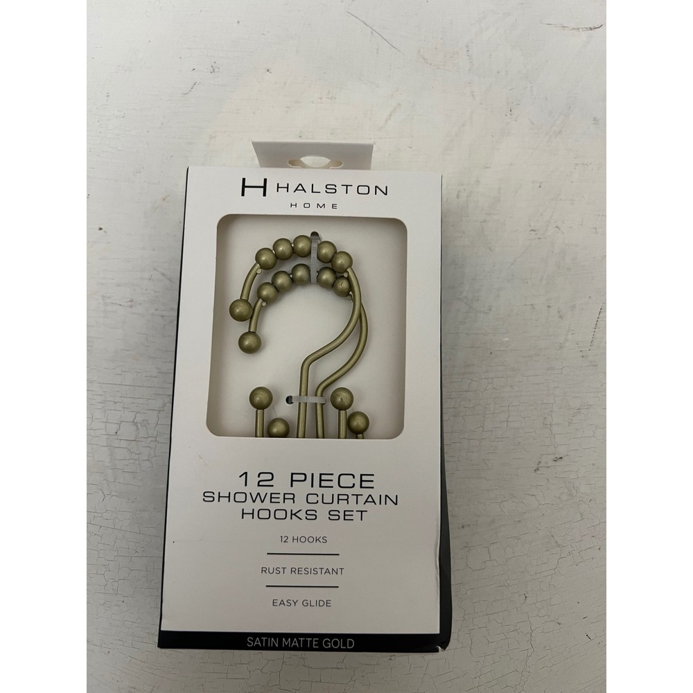 Halston Home 12 Piece Shower Curtain Hooks Set Satin Matte Gold Rust Resistant